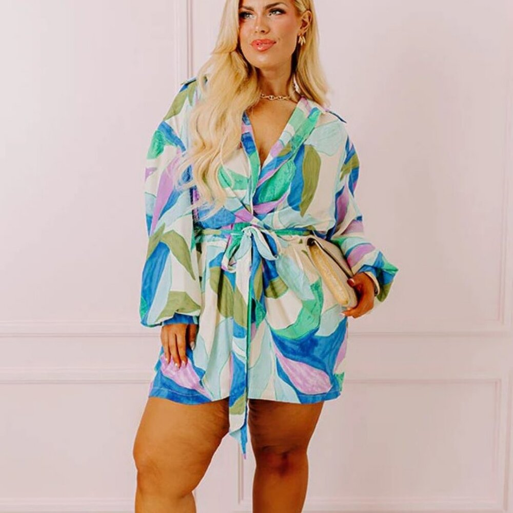 Happy Hour Meetup Romper in Ocean Blue Curves